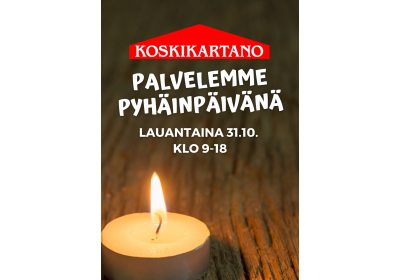 Pyhäinpäivänä 31.10. palvelemme klo 9-18